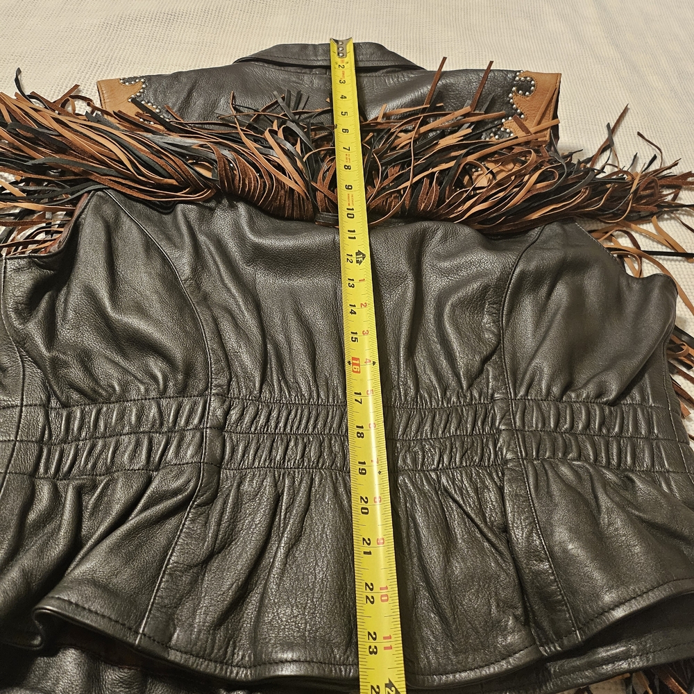Western World by Shaf Leather Vest Black with Black And Brown Fringe Women’s 3XL - Picture 6 of 16